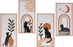 suruim Black Cat Wall Art Set of 4, Cat Wall Decor & Black Cat Decor, Mid-Century 3D Wooden Cat Art Wall Decor for Bedroom Living Room Office Boho Home Decor