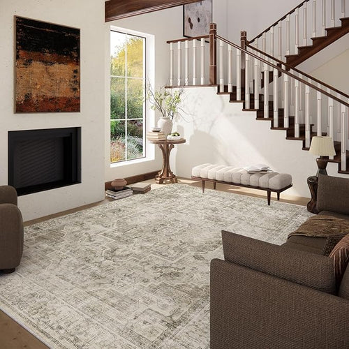 10x12 Area Rugs for Living Room: Bedroom Rug Boho Vintage Rugs Stain Resistant Non Slip Low Pile Soft Lightweight Carpet for Kitchen Dining Room Nursery Kids Room Farmhouse Home Office