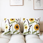 Sunflower Pillow Cover Boho Embroidered Pillow Covers for Couch Sofa Yellow Flowers Bohemian Pillow Covers Cotton Linen Botanical Plant Leaves 2PCS Pillowcase Covers 18x18 Inch