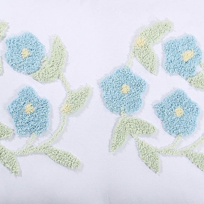 Better Trends Bloomfield Collection is Super Soft and Light Weight in Floral Design 100% Cotton Tufted Unique Luxurious Machine Washable Tumble Dry, Standard Sham, Blue (Pack of 2)