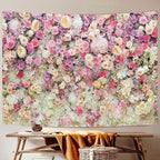 JAWO Floral Wall Tapestry for Girls, Colorful Pink Yellow Rose Flower Hanging Bedroom, Romantic Spring Aesthetic Beach Blanket College Dorm Home Decor (71" W X 60" H)