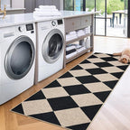 GarveeHome Checkered Easy Jute Runner Rug 2x6 Non-Slip Machine Washable Stain Resistant Indoor Outdoor Rugs for Living Room, Bedroom, Kitchen, Dining, Patio - Farmhouse Style Black