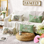 AVOIN colorlife Bless Our Home Farmhouse Eucalyptus Leaves Throw Pillow Covers, 12 x 20 Inch Green Truck Cushion Case Decorations Set of 4