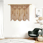 Youngeast Large Macrame Wall Hanging Boho Woven Tapestry Bohemian Macrame Wall Decor Handmade Tassel Tapestry Home Decoration for Bedroom Living Room 39"X31" (Wood Dowels Not Included) (Khaki)