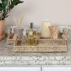 Household Essentials Handwoven Seagrass Rectangular Tray Set with Wood Handles, Natural, Set of 2