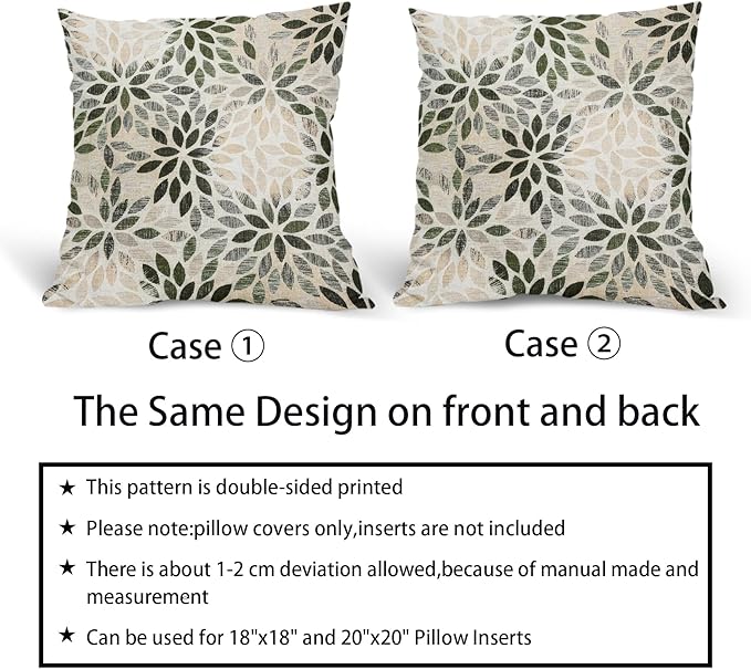 Olive Green Dahlia Throw Pillow Covers 18x18 Inch Rustic Geometric Flower Decorative Square Pillow Cases Beige Tan Gray Floral Cushion Covers Farmhouse Home Decor For Sofa Couch Outdoor Set of 2