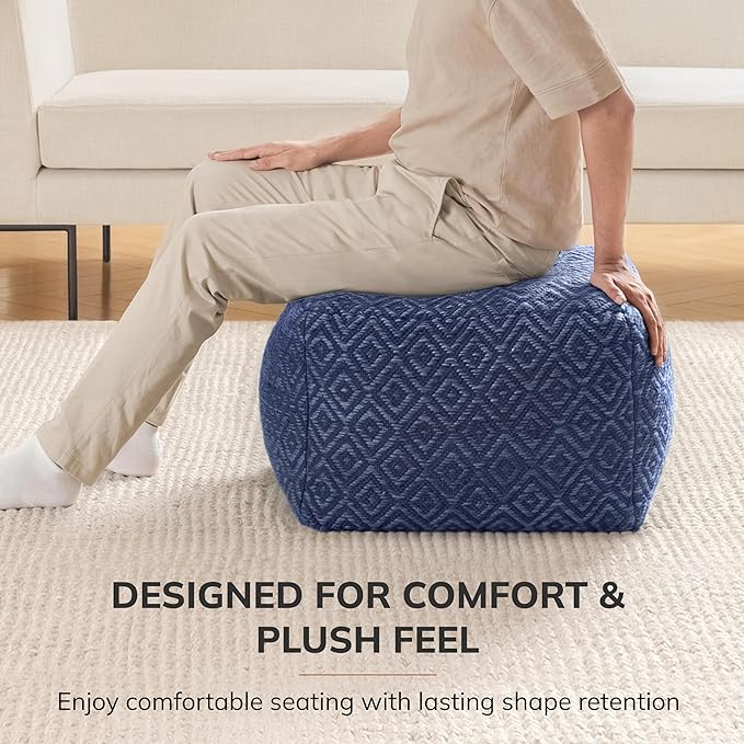 Anji Mountain Pouf Ottoman Foot Rest, Handmade Ottoman Pouf, Comfortable Foot Stool, Decorative Floor Seating for Living Room Decor, Bedroom & Home Décor Accent - Blue