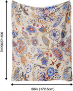 Boho Floral Throw Blanket, Bohemian Soft Cozy and Warm Couch Blankets Gift for Flower Lover, Decorative Blankets for Sofa Couch Bed, Gray Blue 50×60 inches