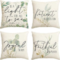 AVOIN colorlife Eucalyptus Leaves Fall Throw Pillow Covers, 18 x 18 Inch Green Leaves Be A Light for All to See Cushion Case Decoration for Sofa Couch Set of 4