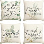 AVOIN colorlife Eucalyptus Leaves Throw Pillow Covers, 20 x 20 Inch Green Leaves Be A Light for All to See Spring Cushion Case Decoration for Sofa Couch Set of 4