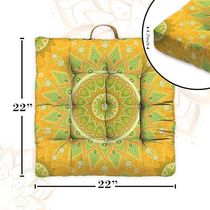 Mandala Meditation Cushion, Boho Meditation Mat, Meditation Pillows for Sitting on Floor, Cushions for Sitting in Home and Outdoor, Square Floor Pillow Cushion Seating for Yoga Accessories 22'' X 22''