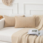 Kevin Textile 14x24 Inch Pillow Cover 1 Pack Boho Decorative Soft Striped Corduroy Lumbar Farmhouse Solid Color Accent Rectangle Cushion Case for Living Room Couch Sofa Bed, Beige