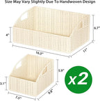 Ollieroo Rattan Storage Baskets, Handwoven Wicker Storage Bins with Built-in Handles, Storage Container Baskets for Shelves, Bedroom, Bathroom, Laundry Room or Kitchen(Beige)