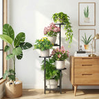 TOSKING 5 Tier Tall Plant Stand Indoor Outdoor,Anti-Tip Plant Stand indoor, Wide Base for Pots, Child and Pet Friendly,Heavy Duty Corner Shelf for Plants & Decor, Space Saving ,Tiered Metal Flower Pot Stand for Balcony, Garden, Living Room, Patio (Blac...