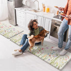 KIMODE Anti Fatigue Kitchen Mat for Floor, Farmhouse Floral Kitchen Rugs Sets of 2, Kitchen Floor Mats Non-Slip, Cushioned Standing Mat for Sink, Laundry, Desk, Home White 17"x47"+17"x29"