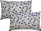 Navy Blue Floral Pillow Covers 12x20 Set of 2 Vintage Rustic Old Style Cute Small Flower Blue Cream Print Decorative Outdoor Pillowcases Farmhouse Throw Cushion Case Decor for Couch Sofa Bed