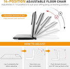 Floor Chair with Water Repellent Fabric 14-Position Adjustable Floor Chair with Back Support Portable Ground Seating for Adults Foldable Meditation Seat with Washable Cover (Light Grey)