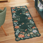 Lahome Floral Small Rug, 2x4 Kitchen Rugs Non Slip Washable Rug Ultra-Thin, Soft Front Door Mat Indoor Entrance Boho Low-Pile Entry Carpet for Bathroom Bedroom Flore (2x4ft,Dark Green)