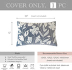 BlissBlush 12x20 Lumbar Pillow Cover, Grayish Blue Rectangular Decorative Throw Pillowcase for Couch Sofa, Floral Tufted Embroidered Velvet Farmhouse Accent Cushion (Cover Only)