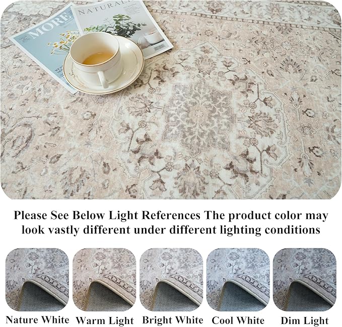 Washable 2x8 Hallway Runner Rug: Vintage Water Resistant Kitchen Entryway Rug Ultra Soft Living Room Bedroom Carpet with Non Slip Backing Indoor Low Pile Floor Mat for Bathroom Dining Room(2x8,Beige)