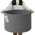 65L Large Blanket Basket,19.7" L x 19.7" W x 13" H Rope Woven Baskets with Handles, Toys Storage Bins,Laundry Basket Perfect for Living Room, Nursery,Bedroom,Home Organization,Dark Gry