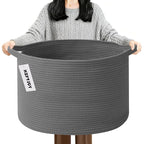 65L Large Blanket Basket,19.7" L x 19.7" W x 13" H Rope Woven Baskets with Handles, Toys Storage Bins,Laundry Basket Perfect for Living Room, Nursery,Bedroom,Home Organization,Dark Gry