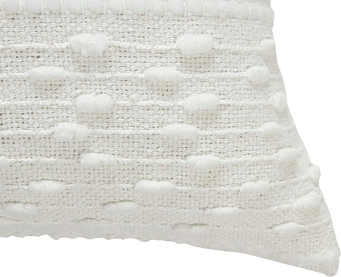 ACCENTHOME Boho Throw Pillow Cover 18x18 Inch (2 Pc) Cotton Hand Woven Decorative Design Pillows For Farmhouse Couch Sofa Bedroom | Off White Tufted Pillow Covers | Home Decor Textured Hug Pillowcases