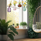 4 Pcs Stained Glass Hanging Vases Hanging Glass Planters Small Plant Terrarium Pot Containers with Rope for Garden Home Indoor Outdoor Decor, 4 Styles (Fashionable)