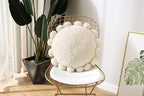 Boho Decorative Throw Pillows Round Floor Cushion with Poms,Cute Floor Seating Plush Pillow for Kids Reading Nook,Home Decor for Chair Sofa Bed Put in Living Room Indoor Outdoor