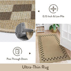 LIVEBOX Scalloped Easy Jute Checkered Runner Rug for Kitchen, Washable 2x8 Tan Rugs for Hallway Runner Entryway, Geometric Indoor Outdoor Non Slip Rug Farmhouse Modern Carpet Door Mat for Porch