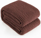 Knitted Throw Blanket 60"X80", Brown Knit Throws for Bed, Super Soft Boho Chevron Blankets for Couch Sofa Chair Room Decor, Textured Decorative Farmhouse Cozy Lightweight