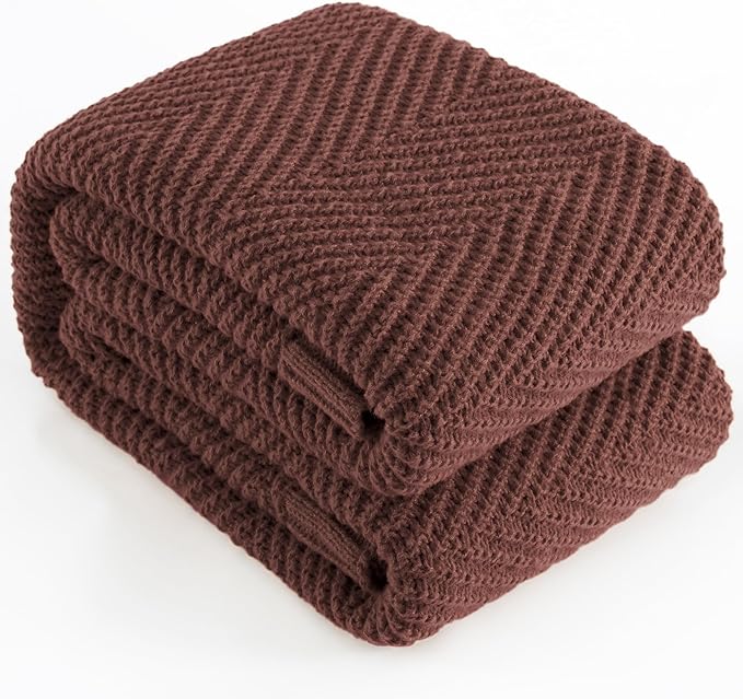 Knitted Throw Blanket 60"X80", Brown Knit Throws for Bed, Super Soft Boho Chevron Blankets for Couch Sofa Chair Room Decor, Textured Decorative Farmhouse Cozy Lightweight