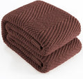 Knitted Throw Blanket 50"X60", Brown Knit Throws for Bed, Super Soft Boho Chevron Blankets for Couch Sofa Chair Room Decor, Textured Decorative Farmhouse Cozy Lightweight