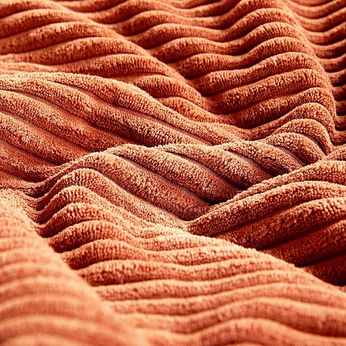 Fancy Homi Set of 2 Burnt Orange Decorative Throw Pillow Covers 28x28 Inch for Living Room Couch Bed, Boho Farmhouse Fall Home Decor, Soft Corss Corduroy Patchwork Textured Cushion Case 71x71 cm