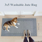 LIVEBOX Easy Jute Indoor Outdoor Rug 3x5 Front Porch, Gray Washable Outdoor Rugs for Entryway, Non Slip Geometric Area Rug for Living Room, Carpet Door Mat for Entry Front Door Patio Kitchen Bedroom