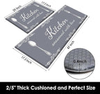 Arttown Grey Farmhouse Anti-Fatigue Kitchen Rug Set of 2 Knife Fork Rustic Vintage Cushioned Floor Standing Mat Waterproof Non-Slip Kitchen Mat and PVC Ergonomic Comfort Foam Rug