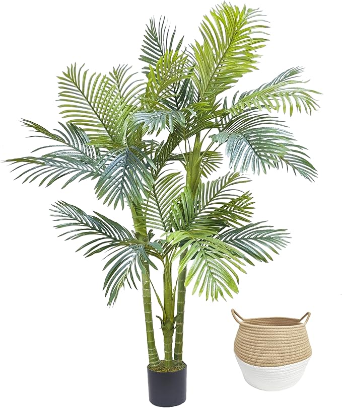 Artificial Palm Tree, 6ft Golden Cane Fake Palm Plant with Basket, Large Phoenix Palm UV Resistant Faux Plants for Indoor Outdoor Home Garden Patio Office Décor