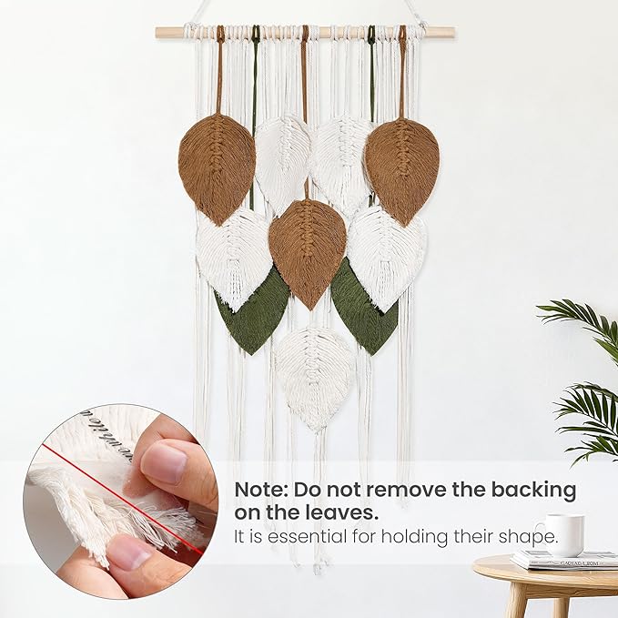 NYEONHRT Macrame Wall Hanging Boho Leaf and Feather Tapestry Handmade Woven Wall Art for Living Room Bedroom Nursery Decor 16x31 Inch (Brown green)