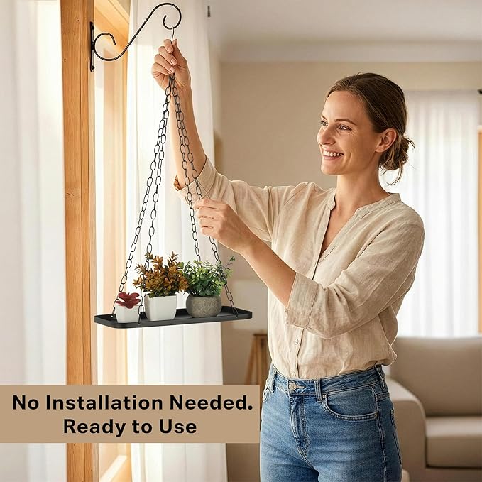2 Pack Plant Hanger Indoor Outdoor (Length -15.5"), Metal Hanging Plant Shelf, Large Hanging Planter for Indoor Plants | Hanging Plant Holder, Extender Chain, NO Plant/Pot incld (2 Packs)