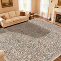 Extra Large 10x14 Area Rug for Living Room, Washable Rugs for Dining Room, Bedroom, Non Slip Stain Resistant Carpet, Low Pile Vintage Floral Rug (Moss)
