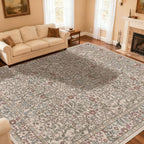 Extra Large 10x14 Area Rug for Living Room, Washable Rugs for Dining Room, Bedroom, Non Slip Stain Resistant Carpet, Low Pile Vintage Floral Rug (Moss)