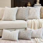 Aeckself Handmae Boho Chenille Tufted Pillow Cover 12x20 Inch, Rectangle Decorative Lumbar Throw Pillow Cover Neutral Pillowcase for Couch Bedroom Living Room, Grey White