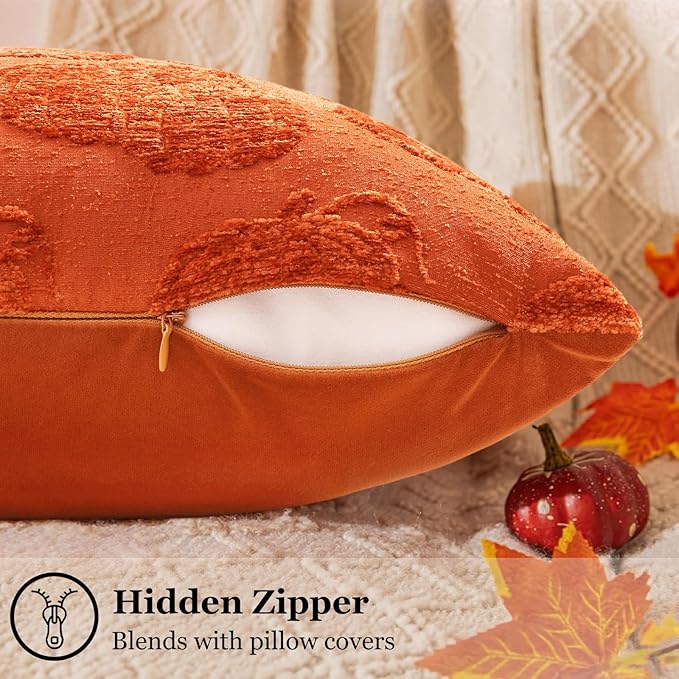 decorUhome Decorative Two Rust Pumpkins Thanksgiving Throw Pillow Covers 20x20 Set of 2, Soft Chenille Jacquard Farmhouse Textured Pillow Covers for Couch Bed Sofa Autumn Harvest Halloween Holiday