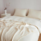 Simple&Opulence Cotton Muslin Throw Blanket 4 Layers for Bed, Couch, Woven Gauze Blanket with Tassels, Soft Lightweight Cozy Pre-Washed Breathable Farmhouse Decoration for All-Season(White)