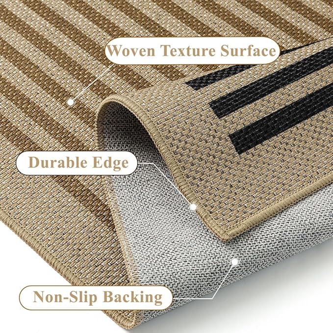8x10 Modern Geometric Easy Jute Area Rug for Living Room Large Washable Indoor Outdoor Carpet Farmhouse Patio Office Mat Geometric Line Non Slip Black Carpet for Backyard Dining Room