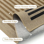 8x10 Modern Geometric Easy Jute Area Rug for Living Room Large Washable Indoor Outdoor Carpet Farmhouse Patio Office Mat Geometric Line Non Slip Black Carpet for Backyard Dining Room