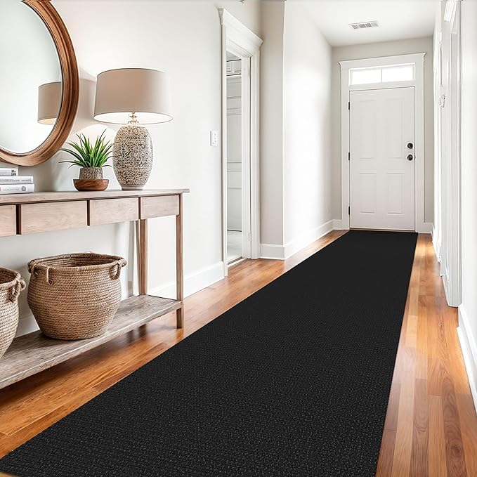 EARTHALL Runner Rug 3x14 Ft Washable Runners for Hallways Extra Long Woven Non Slip Entryway Runner Braided Kitchen Runner Indoor Outdoor Carpet Runners for Stair, Hall, Foyers, Black/Grey