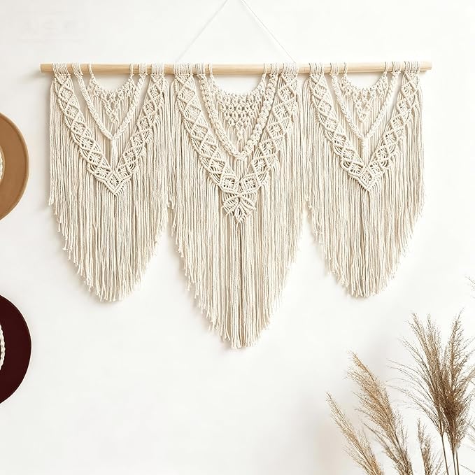 oiikain Large Handmade Boho Macrame Wall Hanging Tapestry - Chic Bohemian Woven Home Decor art for Living Room, Bedroom, and Wedding Parties (BeigeF)