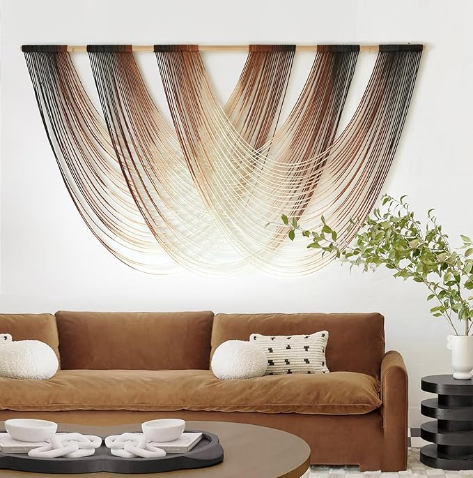 Macrame Wall Hanging Brown Dip Dyed Large Fiber Yarn Wall Art Boho Wall Decor Boho Bedroom Living Room Wall Decor,59" W x 33" L