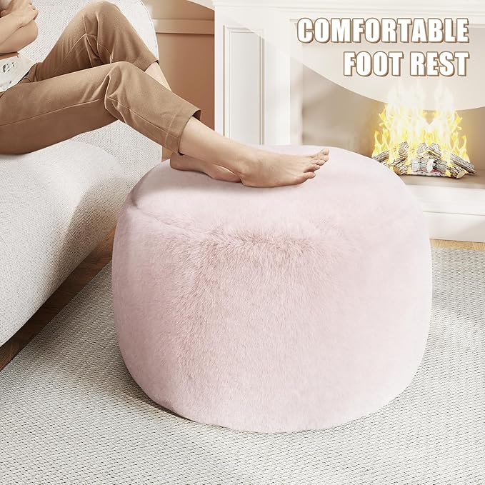 Round Stuffed Pouf Ottoman for Foot Rest, A Round Modern Foam Filled Poufs, Floor Chair for Living Room, Nursery, Dorm, A Soft Modern Foot Stool Perfect to Rest Your Feet (Pink, 29Inch)